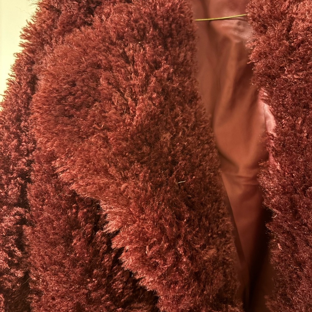 Faux Fur Burgundy Jacket and Midi Sequin Prom Dress - Picture 7 of 10